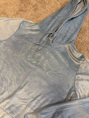 Juicy Couture Light Blue Velour Hoodie with Rhinestone Detailing